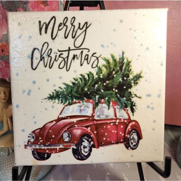 DECOUPAGE CANVAS PRINTS VW WITH CHRISTMAS TREE 🎄 - Picture 1 of 1